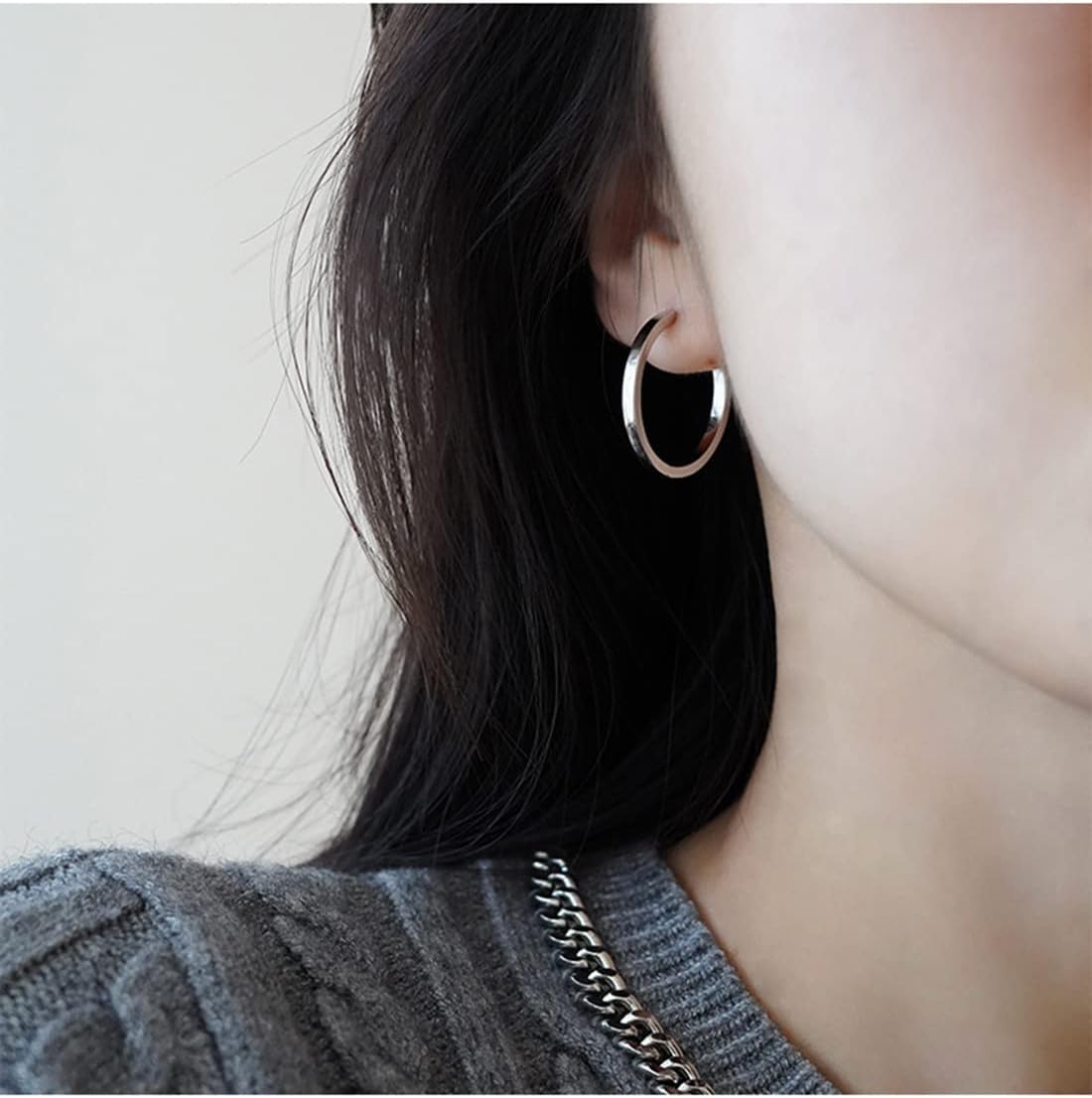 RYTM Ladies' Advanced Sense Circle Earrings, The New Wave and Summer Simple Ear Ring Niche Design Pure 925 Tremella Ornaments. (Silver) image 2