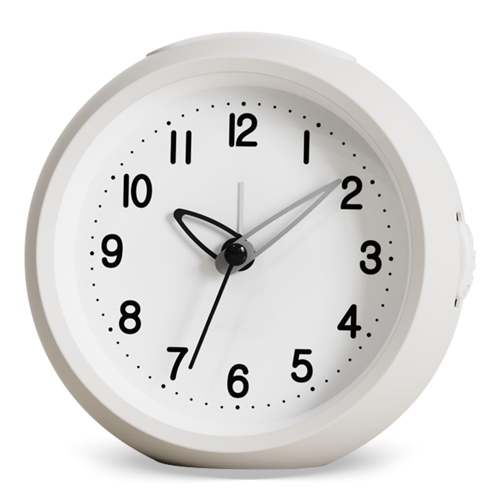 Königswerk 4" Analog Alarm Clock, Small Silent Non Ticking Bedside Desk Clock Night Light Snooze Retro Arabic Numerals for Living Room, Bedroom, Bedside, Desk, White