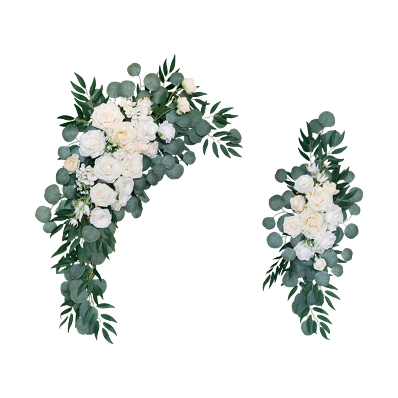 perfk 2 x Hochzeitsbogen, Blumen, grüne Blätter, Türkranz, Herzstück, künstlicher Blumenschmuck für Hochzeit, Hintergrund, Zeremonie, Party, Weiß