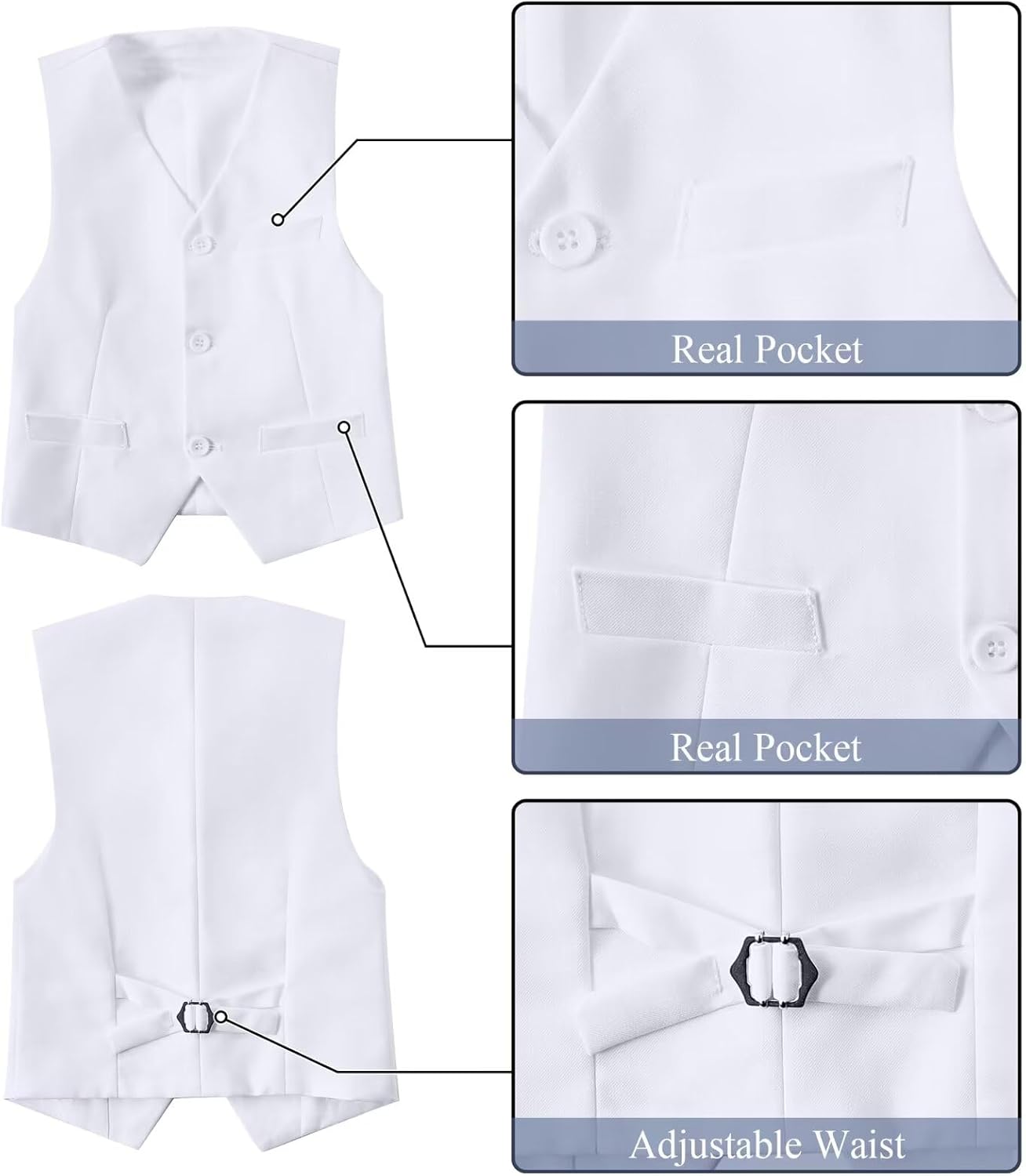 Boy's Suit Formal Slim Fit 5 Pieces Suit Set Blazer Vest Pants with Adjustable Waist Shirt with Tie