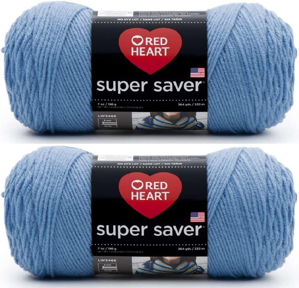 Red Heart Super Saver Jumbo Periwinkle Yarn - 2 Pack of 14oz/396g - Acrylic - 4 Medium (Worsted) - 744 Yards - Knitting/Crochet