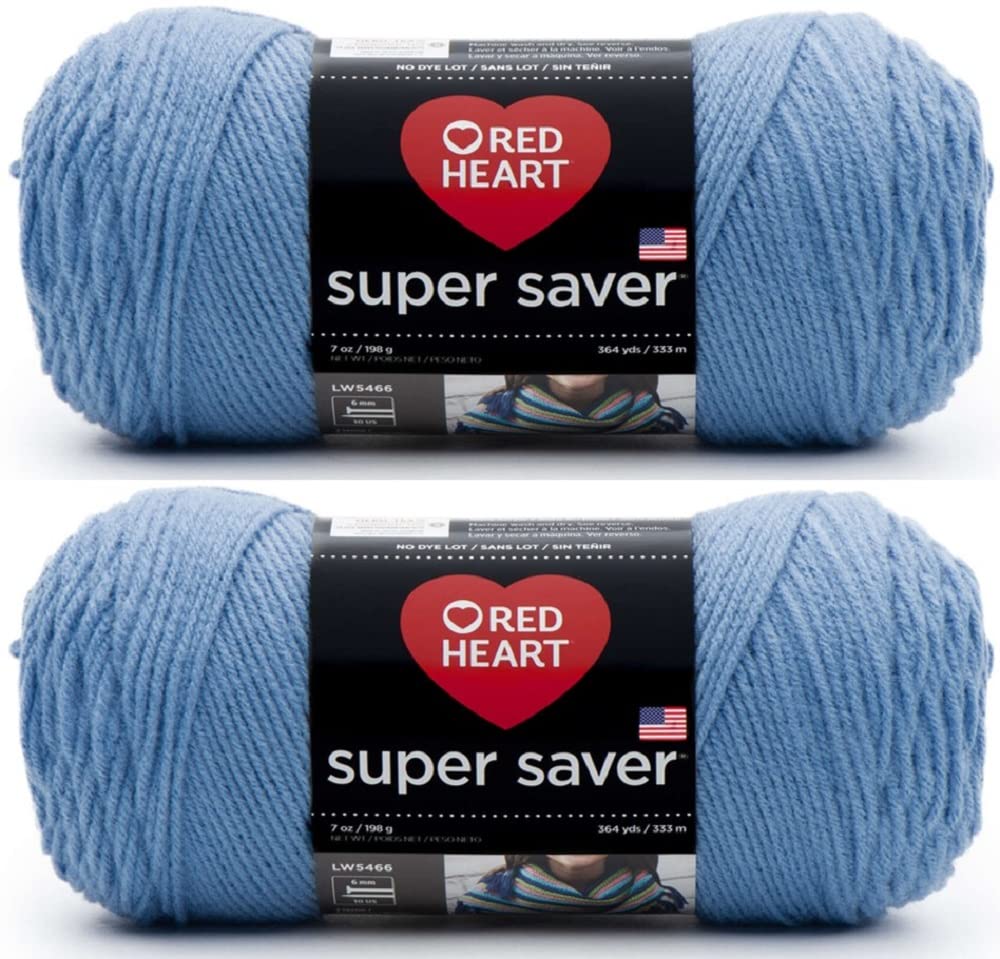 Red HeartSuper Saver Jumbo Periwinkle Yarn - 2 Pack of 14oz/396g - Acrylic - 4 Medium (Worsted) - 744 Yards - Knitting/Crochet