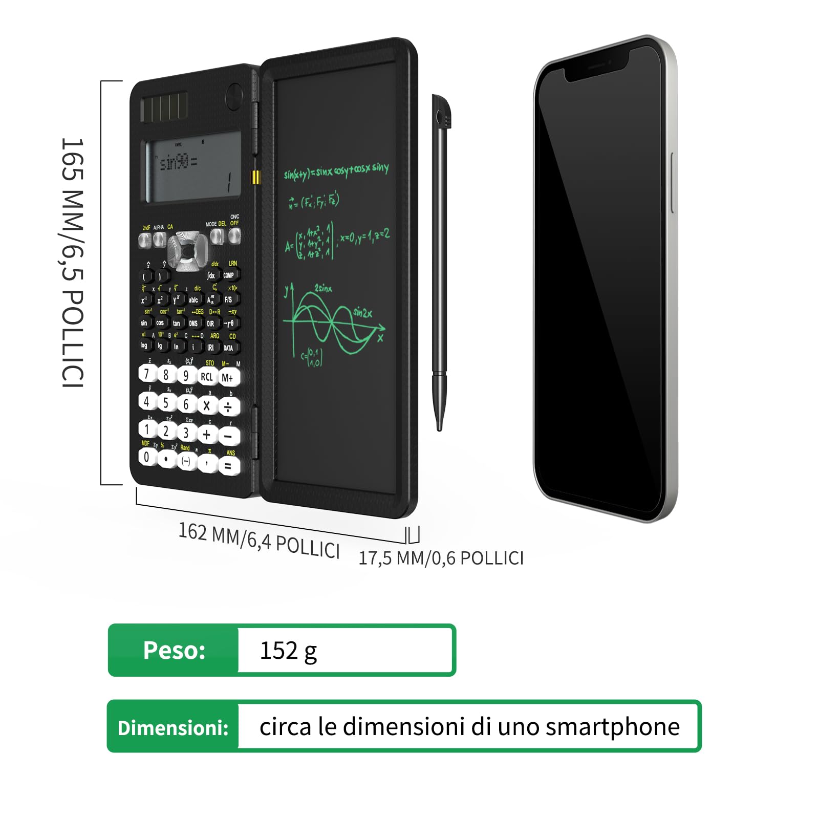 NEWYES Calcolatrice Scientifica 349 Funzioni,Aggiornata 991MS Calcolatrici con Lavagnetta da Scrittura, con Batteria Solare, Professionale, Portatile, Pieghevole, per Studenti, Insegnanti