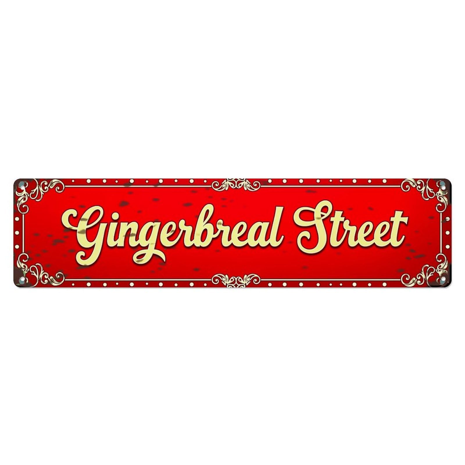 Jdyaojiesheng Vintage Red Background Gold Text Ornate Border Pattern Tin Sign Retro Metal Wall Decor Metal Poster, Home Bar Garage Farmhouse Cafe Wall Art Decoration 4X16inch