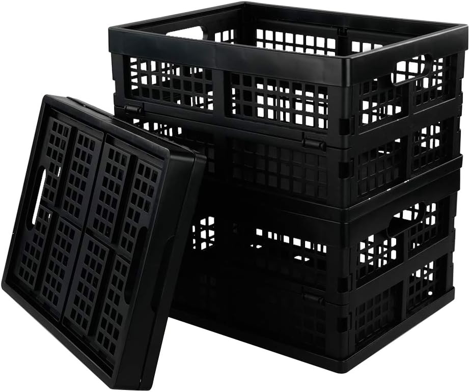 3-pack 14 Liter Collapsible Crates, Foldable Plastic Storage Baskets, Black