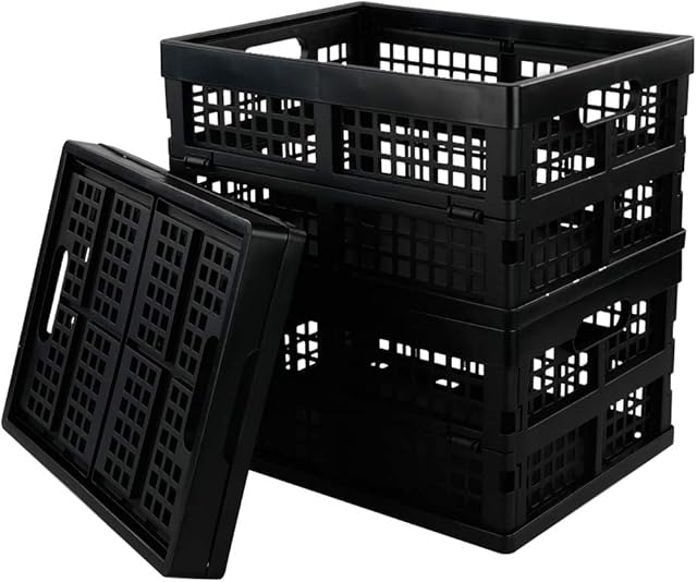Yarebest 3-pack 14 Liter Collapsible Crates, Foldable Plastic Storage Baskets, Black