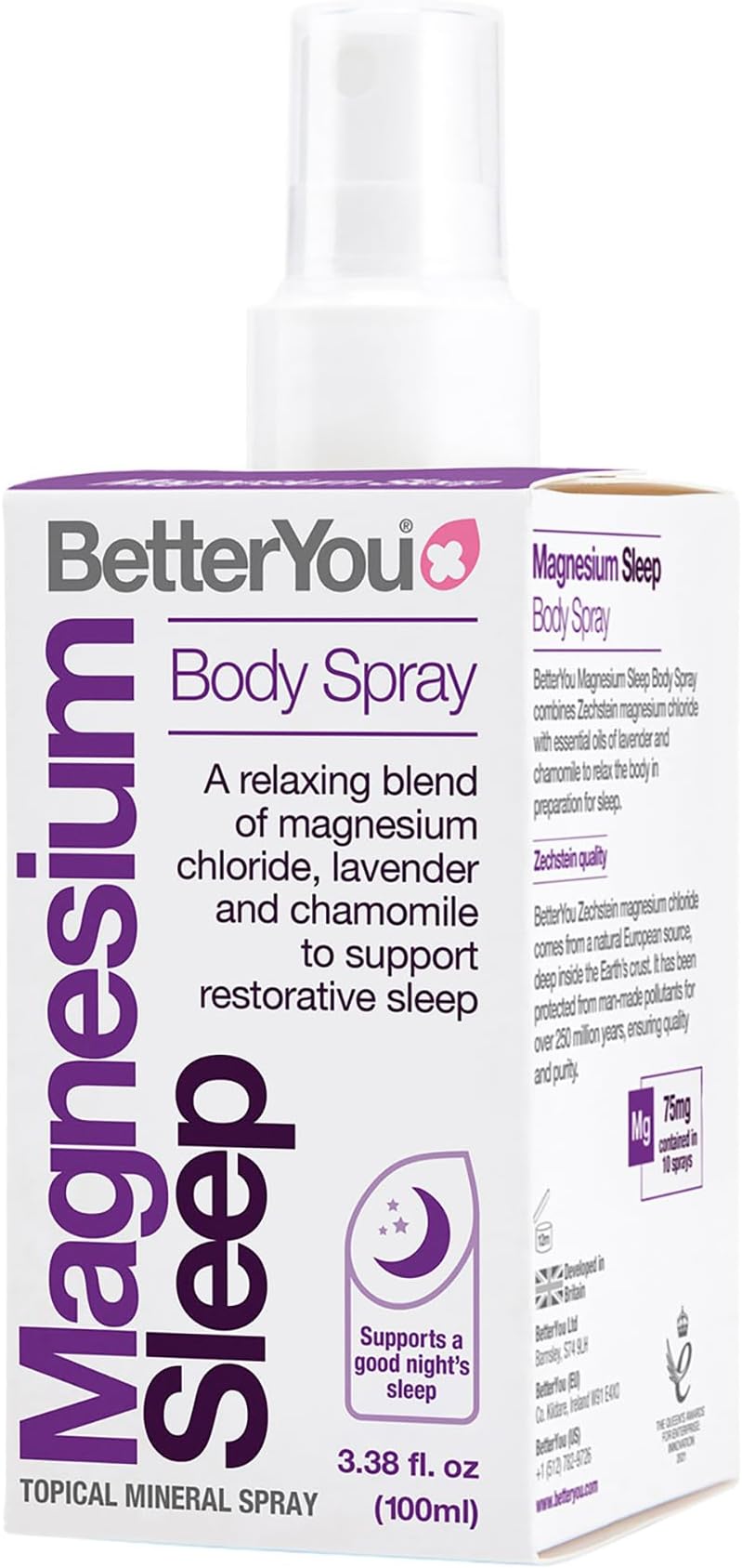BetterYou Magnesium Sleep Body Spray, Made with Zechstein Magnesium Chloride and Essential Oils, Magnesium Supplement, Natural Sleep Aid, Palm-Oil Free, 100ml (600 Sprays)