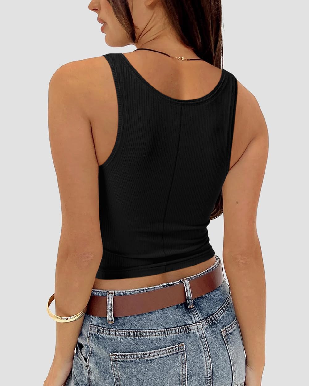 Women's Square Neck Tank Tops Sleeveless Ribbed Going Out Casual Basic Crop Top Shirts - Image 2
