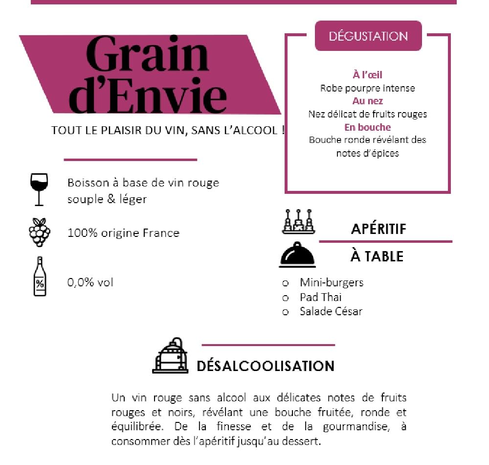 Grain D'Envie - Fruités Merlot Rouge - Sans Alcool Moins De 0.5% Vol - Lot de 6 bouteilles x 75 cl
