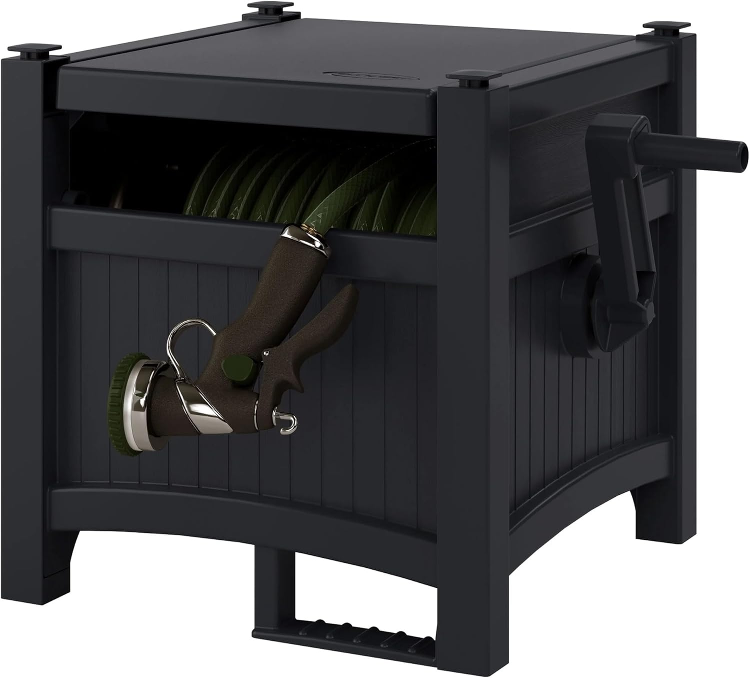 Hose Hideaway Reel, 100 ft. Capacity for 5/8 in. Vinyl Hose, Durable Resin, No Assembly Required, 21 in. x 15.5 in. x 16 in. (Black)