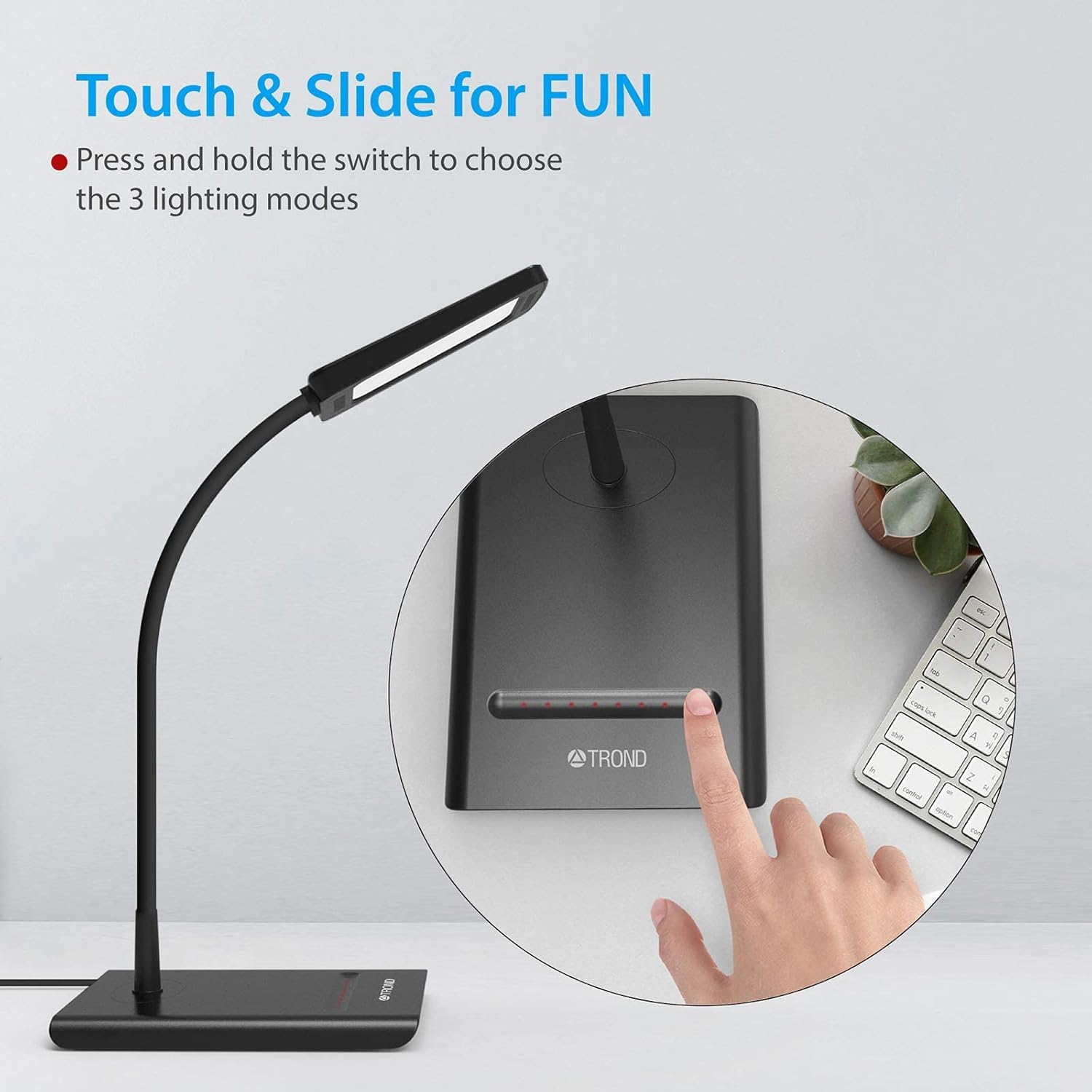 Surge Protector Power Strip with USB, TROND 3 USB A & 1 Type C, 4 AC Outlets + TROND Desk Lamp, Dimmable Eye-Caring, 3 Color Modes 7 Brightness Levels, Flexible Gooseneck, Desk Light for Home Office