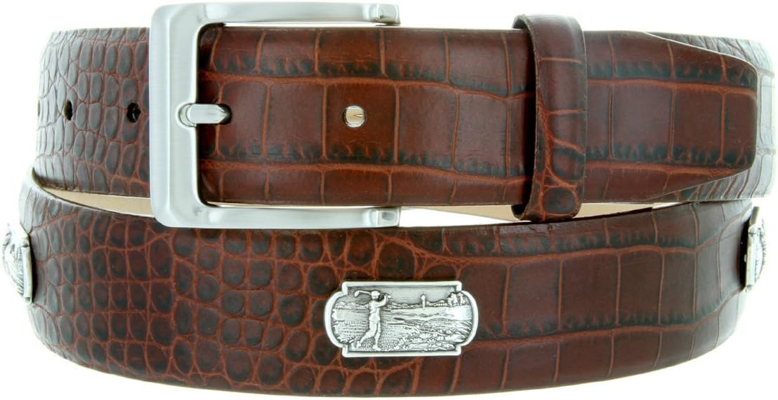 Belts.com Grove Classic_Genuine Full-Grain Cowhide Leather Designer Dress Belt with Golf Conchos, 1-3/8" wide