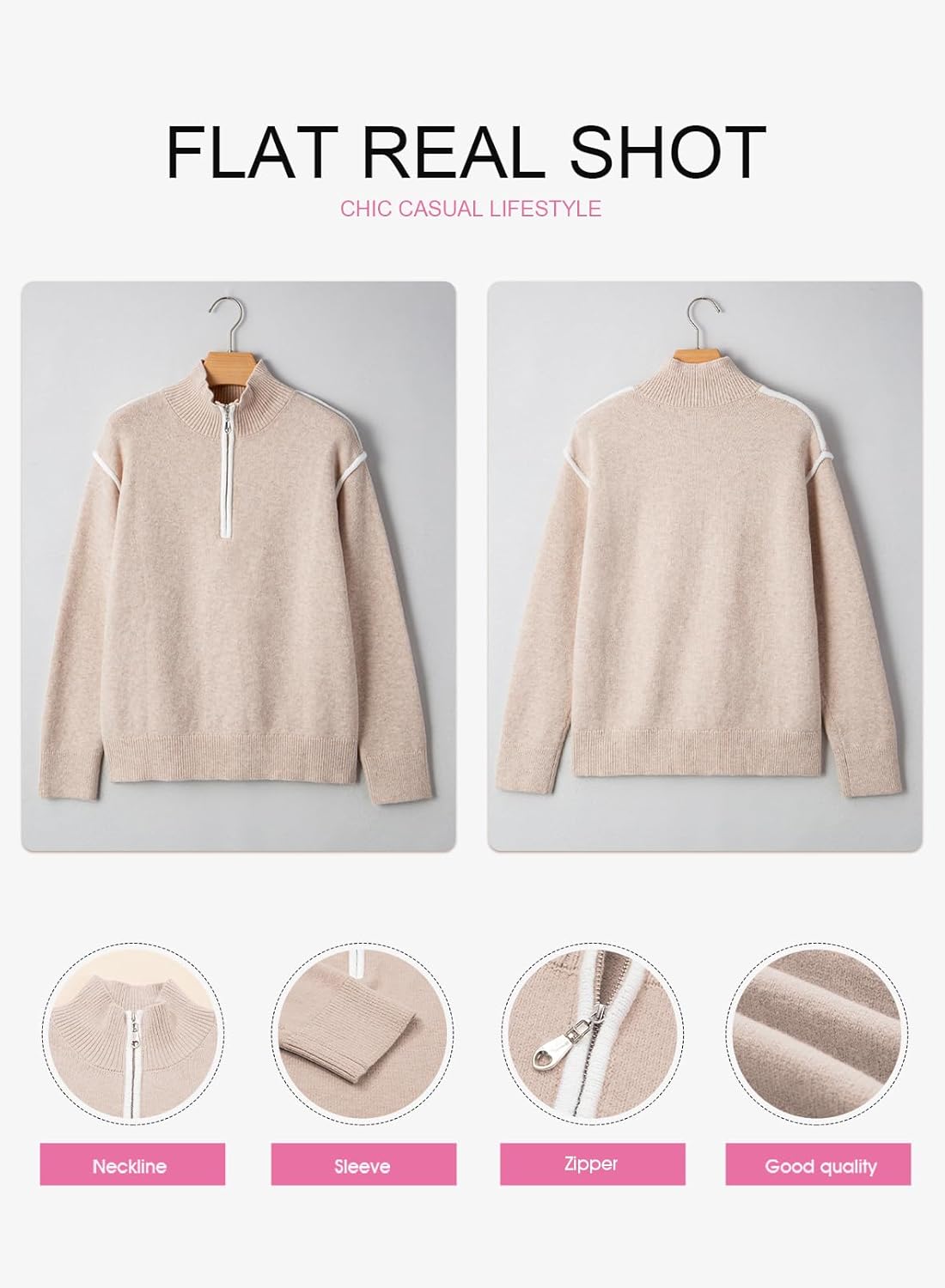 EVALESS Womens Sweaters V Neck Long Sleeve Quarter Zip Collared Ribbed Knit Dressy Casual Pullover Sweaters Outfits - Image 5