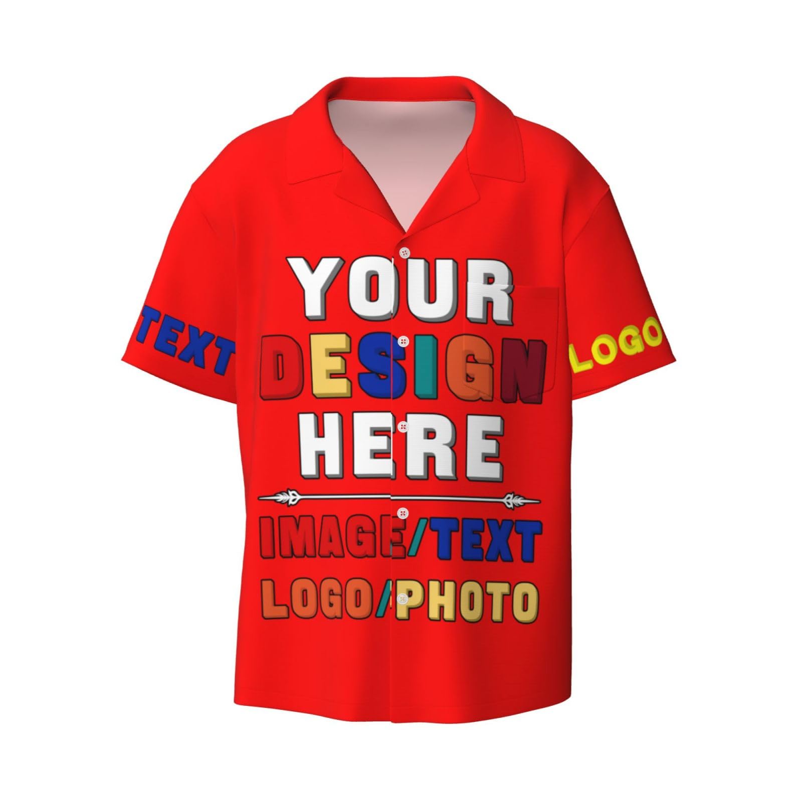 Custom Button Down Shirts for Men with Logo/Picture/Photo/Text/Personalized Men's Casual Loose Short Sleeved Shirt