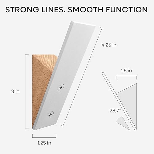 Miniatura 4 de Homeforia Ganchos de madera de haya, ganchos de madera de haya de alta gama y metal blanco para colgar en la pared, ganchos modernos de mediados de