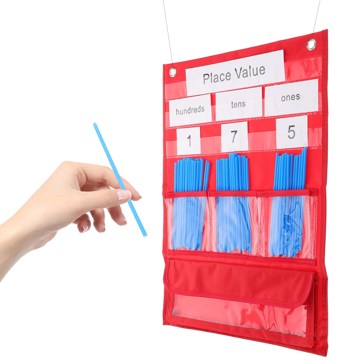 LALAFINA Tableau à Poches pour Compter avec 30 Cartes Numériques 200 Pailles 20 Élastiques Suspendu Enseignement Comptage