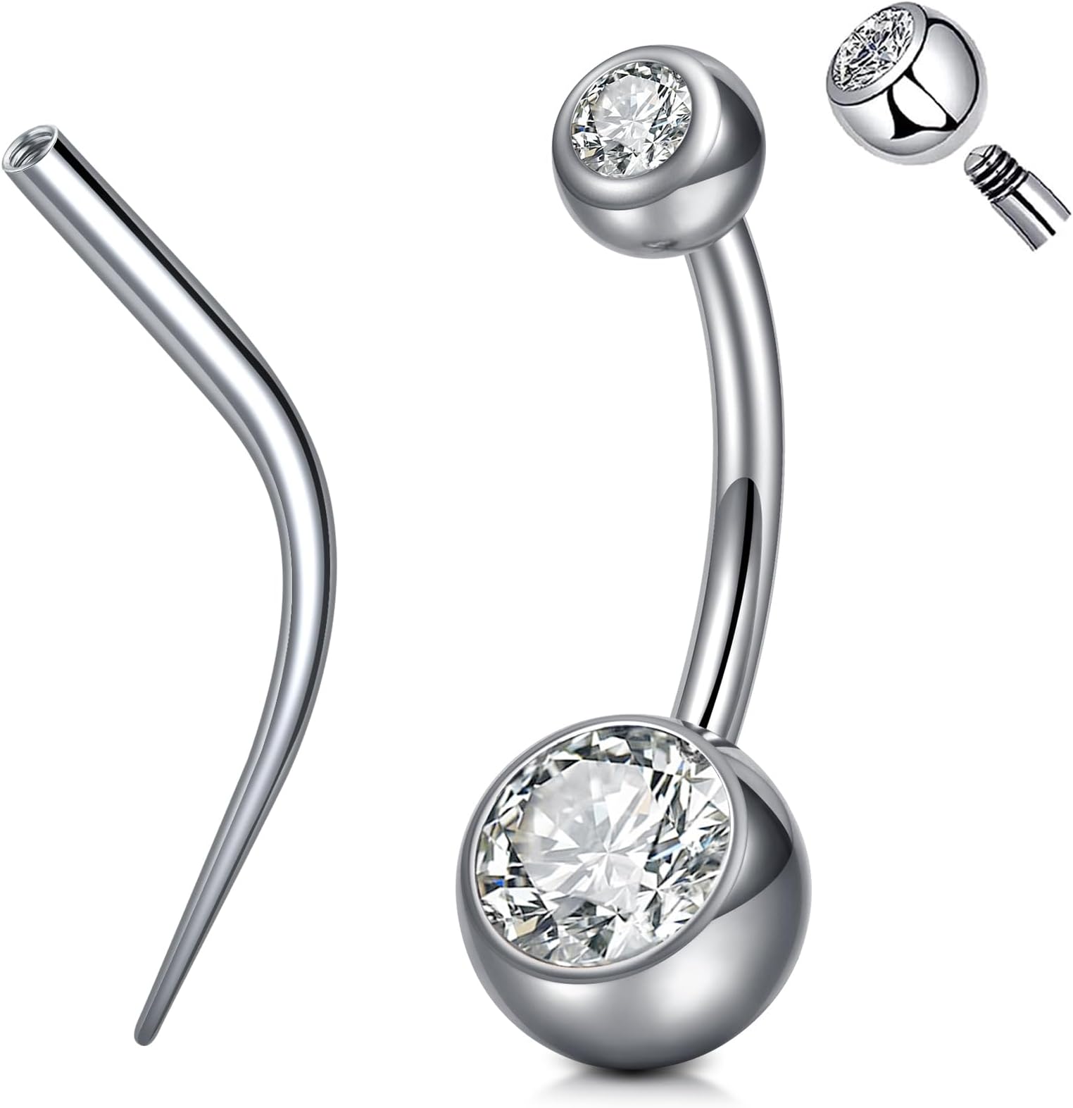 QWALITPiercing Taper Threadless Piercing Changing Tool Piercing Taper Insertion Tool Piercing Threader Tool Flat Back Earring Applicator Tool Labret Titanium Threadless Insertion Pin 16g 18g 20g