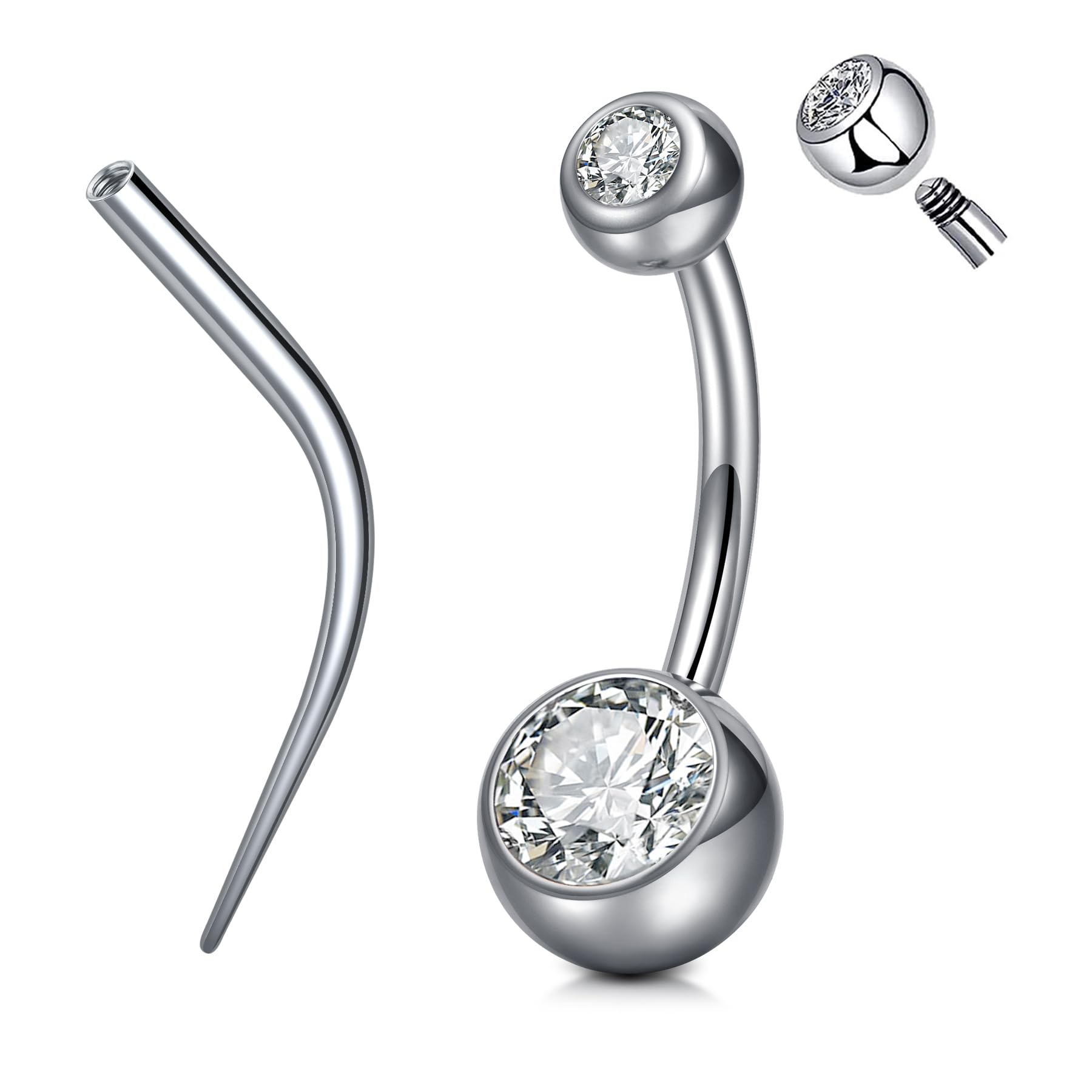 QWALITPiercing Taper Threadless Piercing Changing Tool Piercing Taper Insertion Tool Piercing Threader Tool Flat Back Earring Applicator Tool Labret Titanium Threadless Insertion Pin 16g 18g 20g
