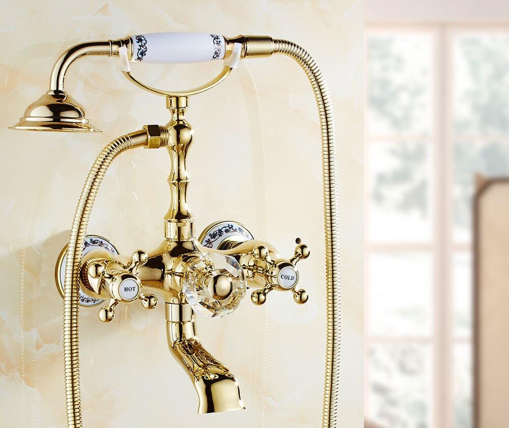 Robinet de baignoire or et cristal mitigeur mural luxe