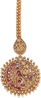 aatmana Gold-Plated Maroon Studded & Beaded Handcrafted Maangtikka for Women and Girls-picture-24