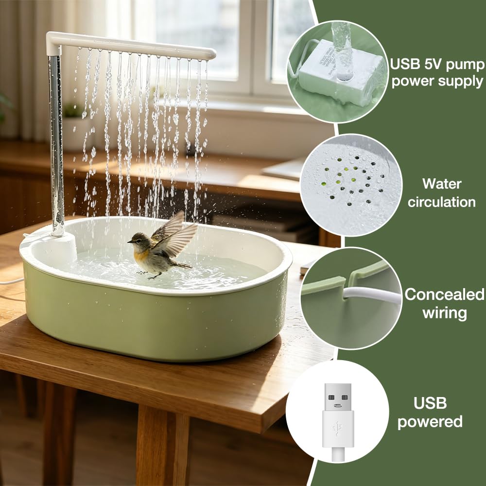 Wellensittich Dusche, Vogeldusche Wellensittich Automatische, Elektrische Wellensittich Badewanne, Vogel Dusche, Haustierbad mit Zirkulierender Wasserdusche, Multifunktionaler Vogeldusche (Grün)