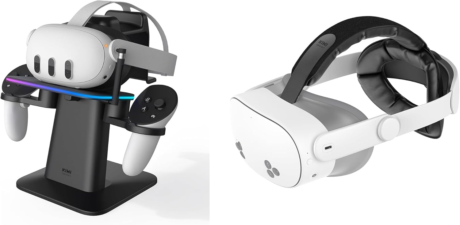 KIWI design Charging Dock and K4 Comfort Head Strap for Meta Quest 3/3S