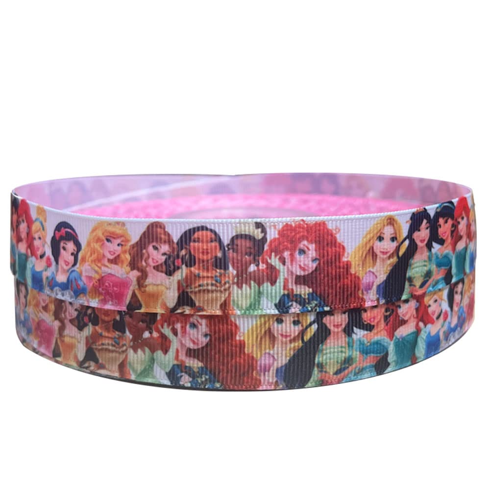 All The Princesses Including ELSA Anna Snow White Belle Cinderella Grosgrain Ribbon 2M X 22mm for CAKE'S Birthday Cakes Gift WRAP Wrapping Ribbon Hair Bows