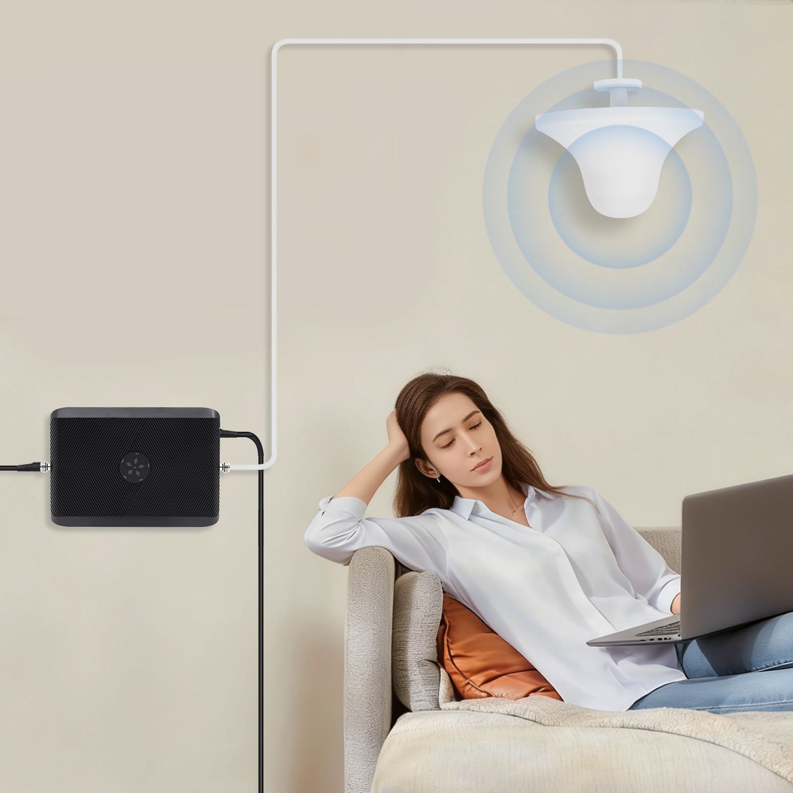 Amplificatore di segnale per cellulare, 66 dB, 372 m², 2G, 3G, 4G, 5G (nero) | Controllo intelligente AGC, montaggio a parete, con accessori completi, alloggiamento in PVC e ABS robusto