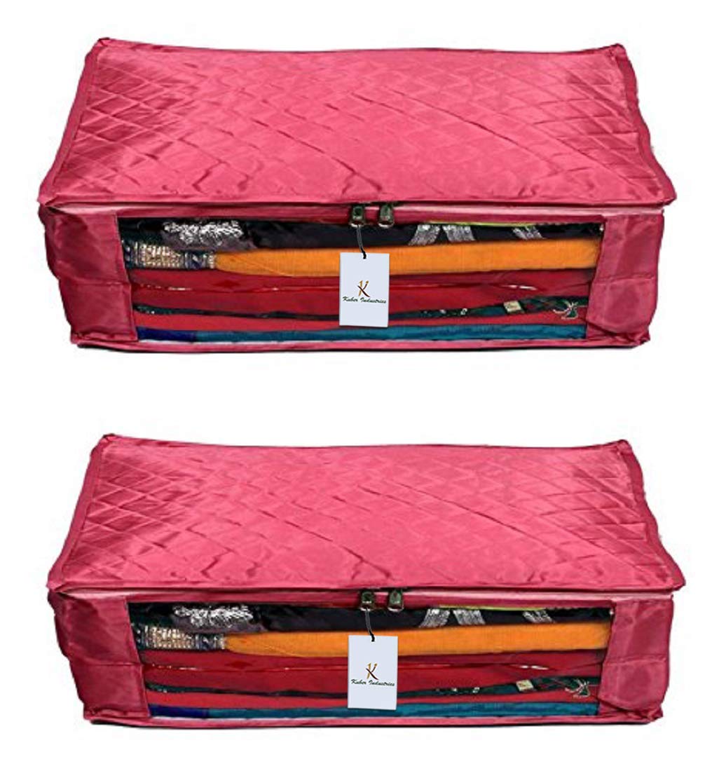 Kuber Industries 2 Piece 3 Layered Quilted Satin Saree Cover Set, Maroon (KUBC64)