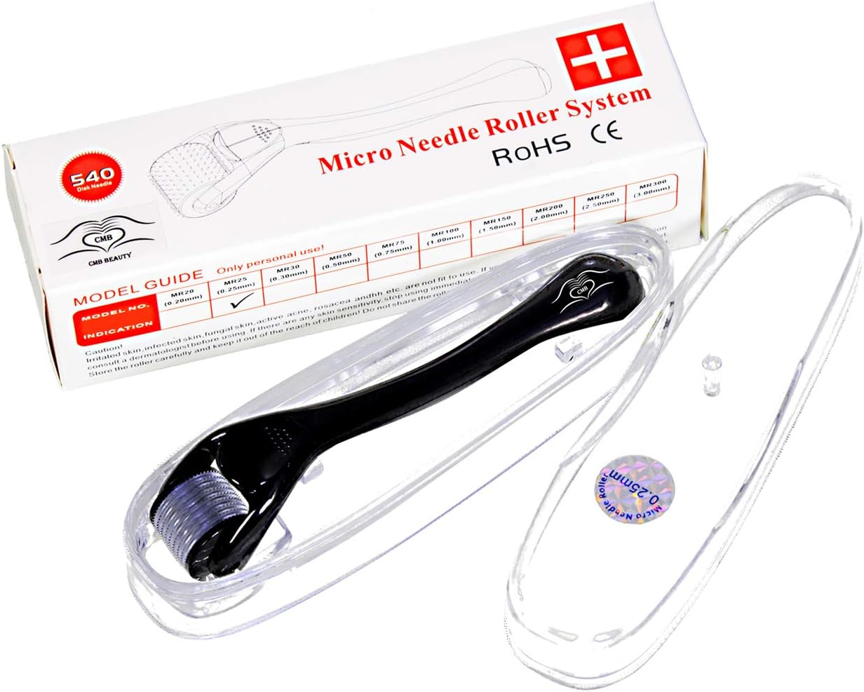 CMB-Derma Roller Skin Care Titanium, 540 Microneedle, Blue 0.25mm Roller Kit