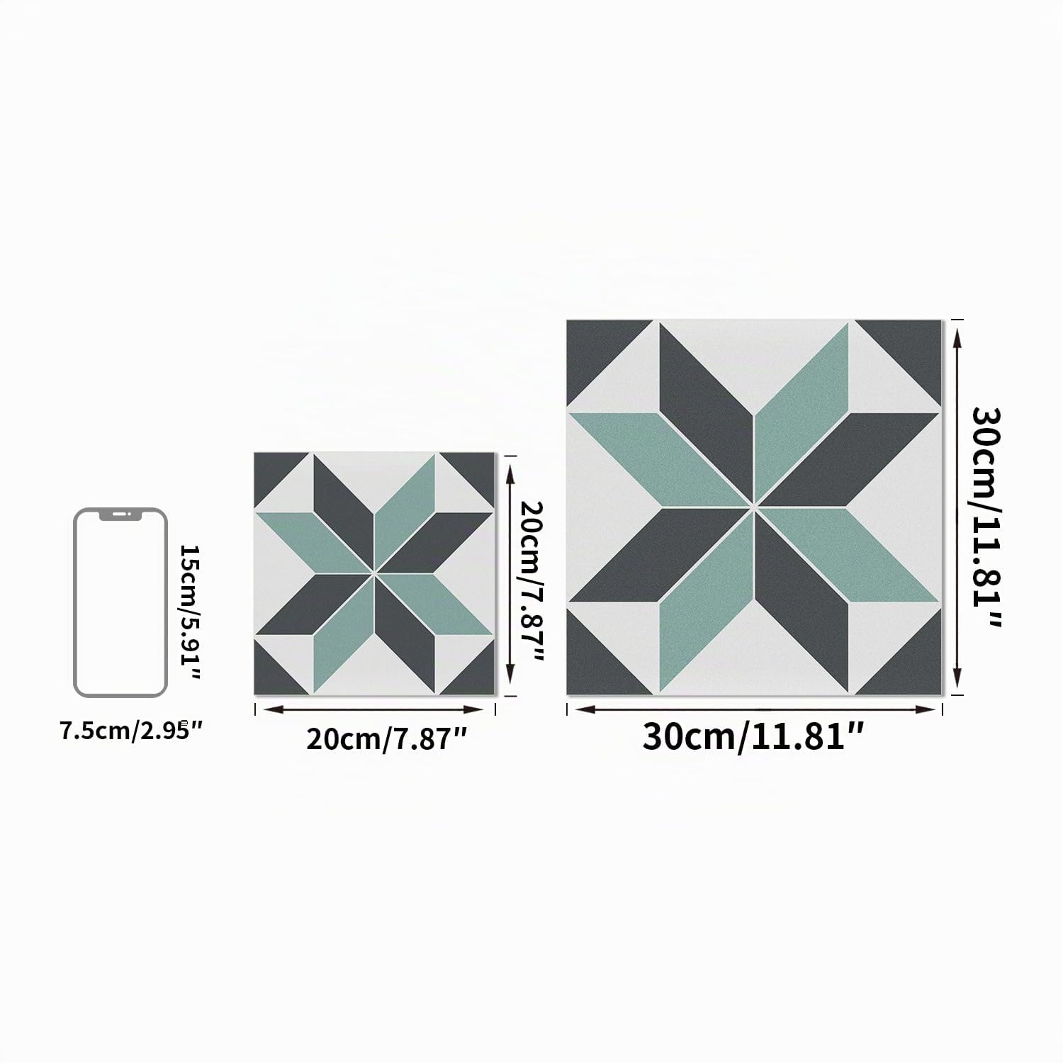 Alwayspon 12 x láminas adhesivas impermeables de vinilo, 30 x 30 cm, negro, blanco y verde, para cocina, salón y baño, PTF88