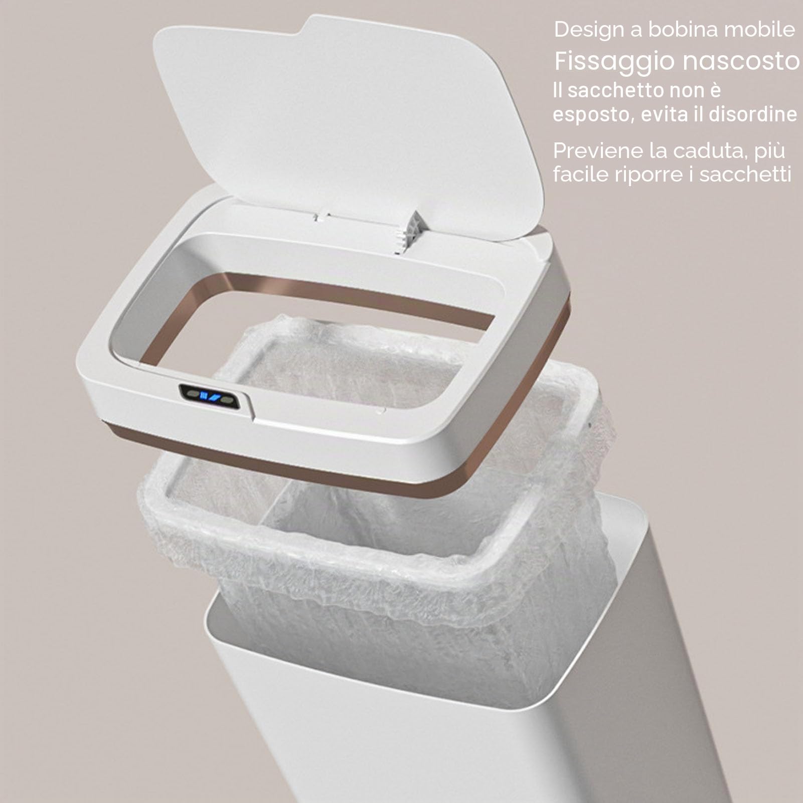 Pattumiera Intelligente da 18 Litri, Pattumiera con Sensore di Movimento a Batteria - Pattumiera da Bagno Bianca con Coperchio - a Tenuta Stagna Ed Elegante