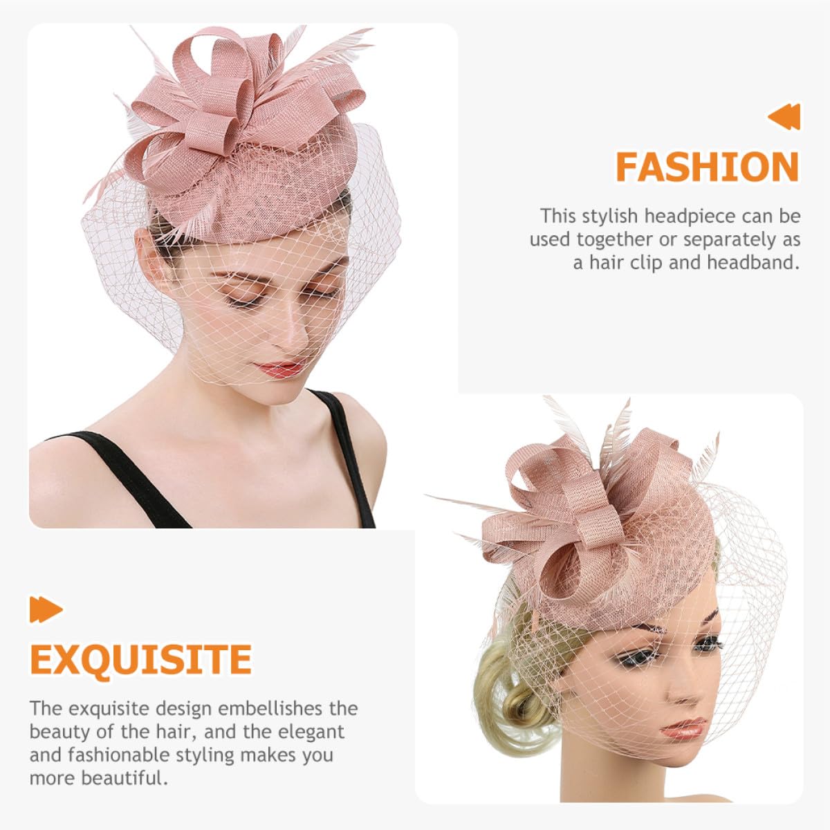 VILLCASE Fascia per Chioma Fascinator in Rete Rosa Cipria, Copricapo da Festa del tè e Banchetto Elegante, Accessorio Leggero e Resistente per Cerimonie e Serate Speciali