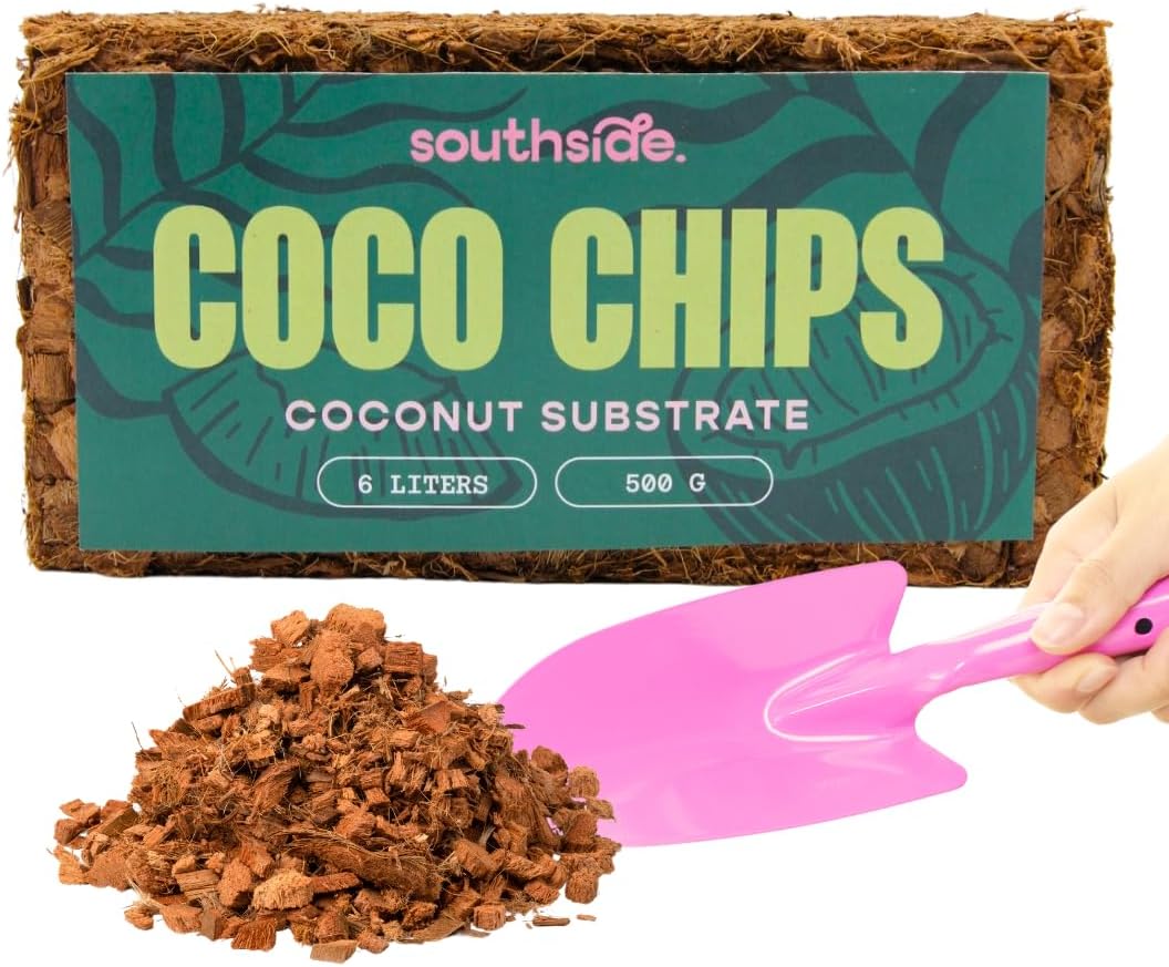 Coco Chip Potting Soil for Garden Plants - Pre-Rinsed, Organic & Eco-Friendly Chunky Coconut Substrate 1.1 lb (500g) Single Brick