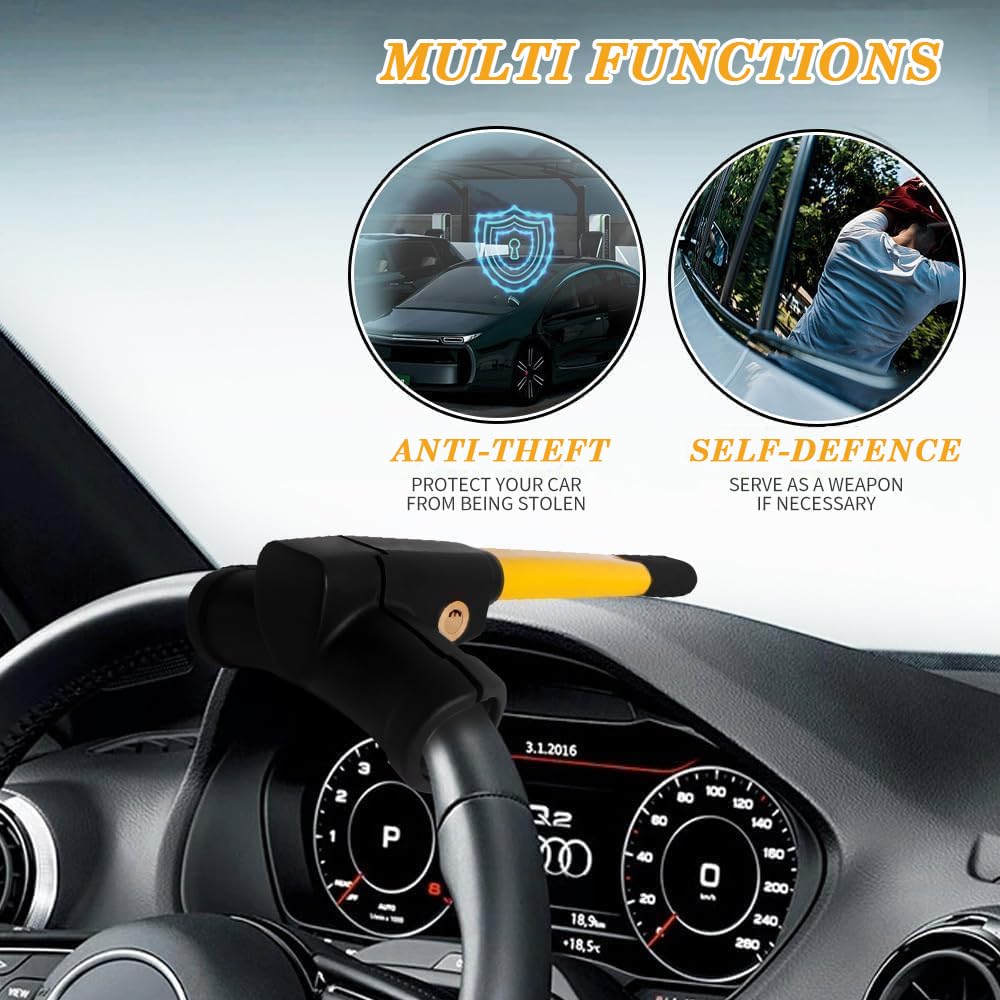 Bloccasterzo Auto Antifurto Meccanico a T, Blindosterzo Auto Universale con 2 Chiavi, Antifurto Auto Resistente per Furgoni Camper SUV Barche - Deterrente Visibile e Protezione Totale