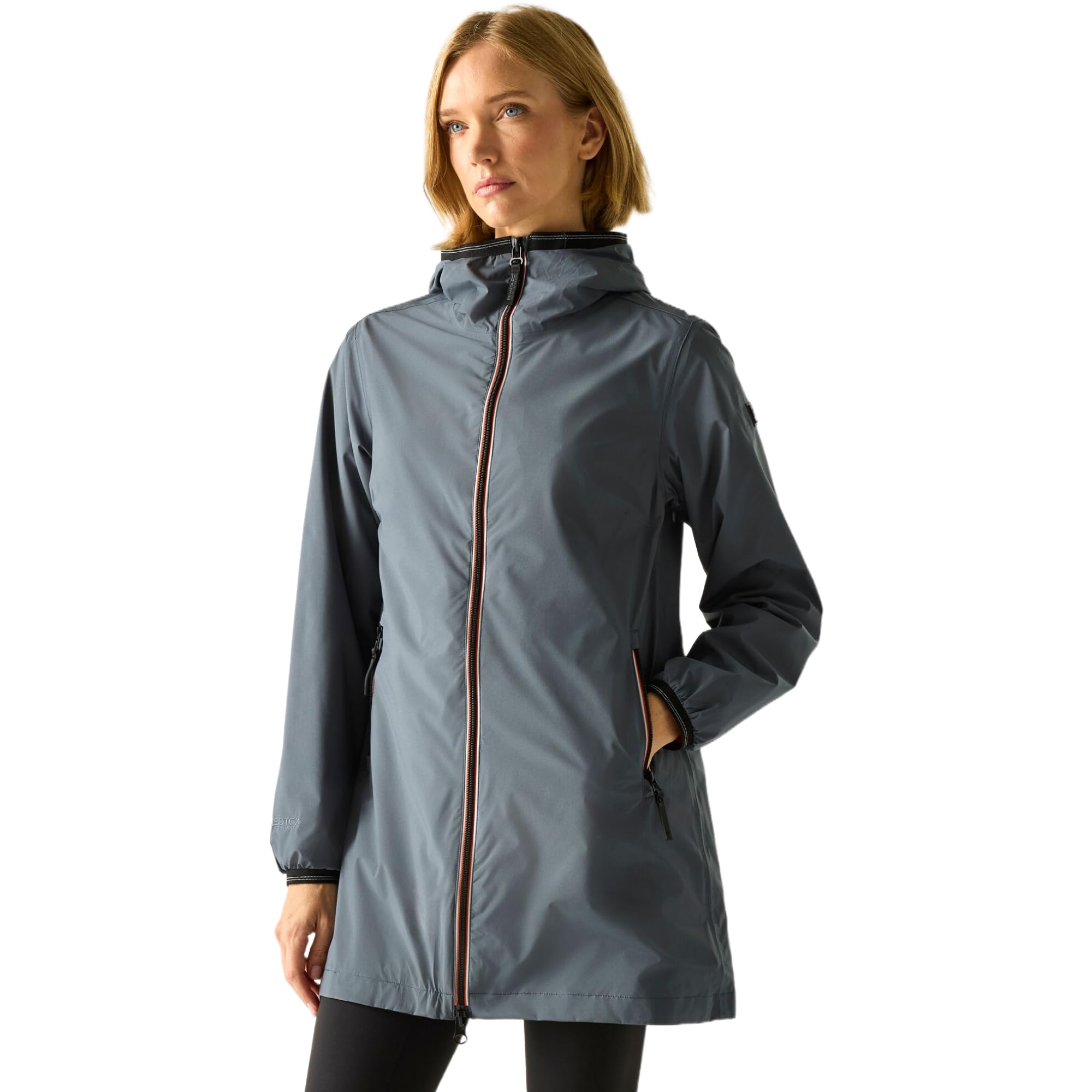 Regatta Women's Lenika Hooded Longer Waterproof Jacket in Dark Grey | Size: 14