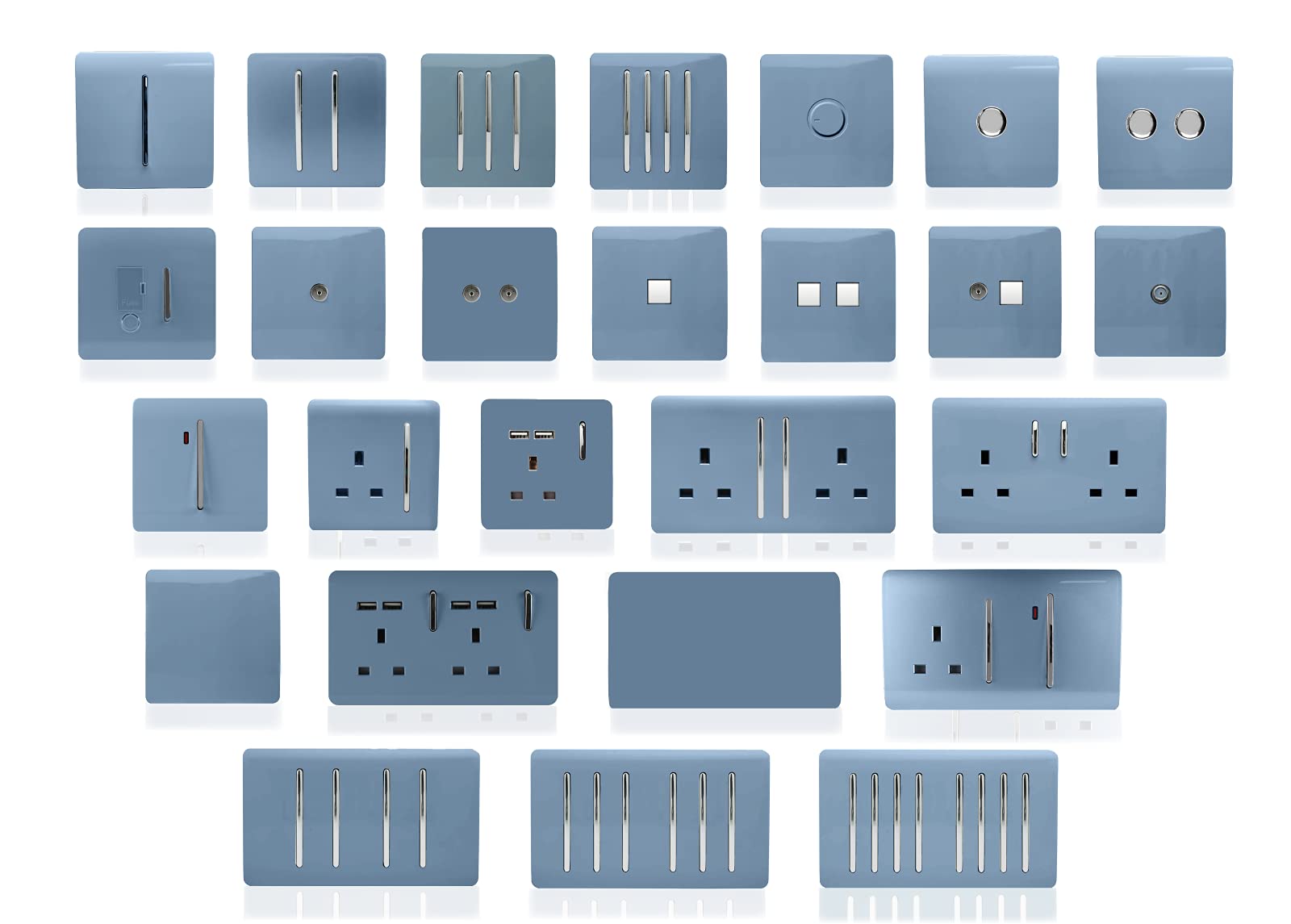 Trendi Artistic Modern Glossy Tactile 2 Gang 2 Way 120w LED Dimmer Switch Sky - Image 4