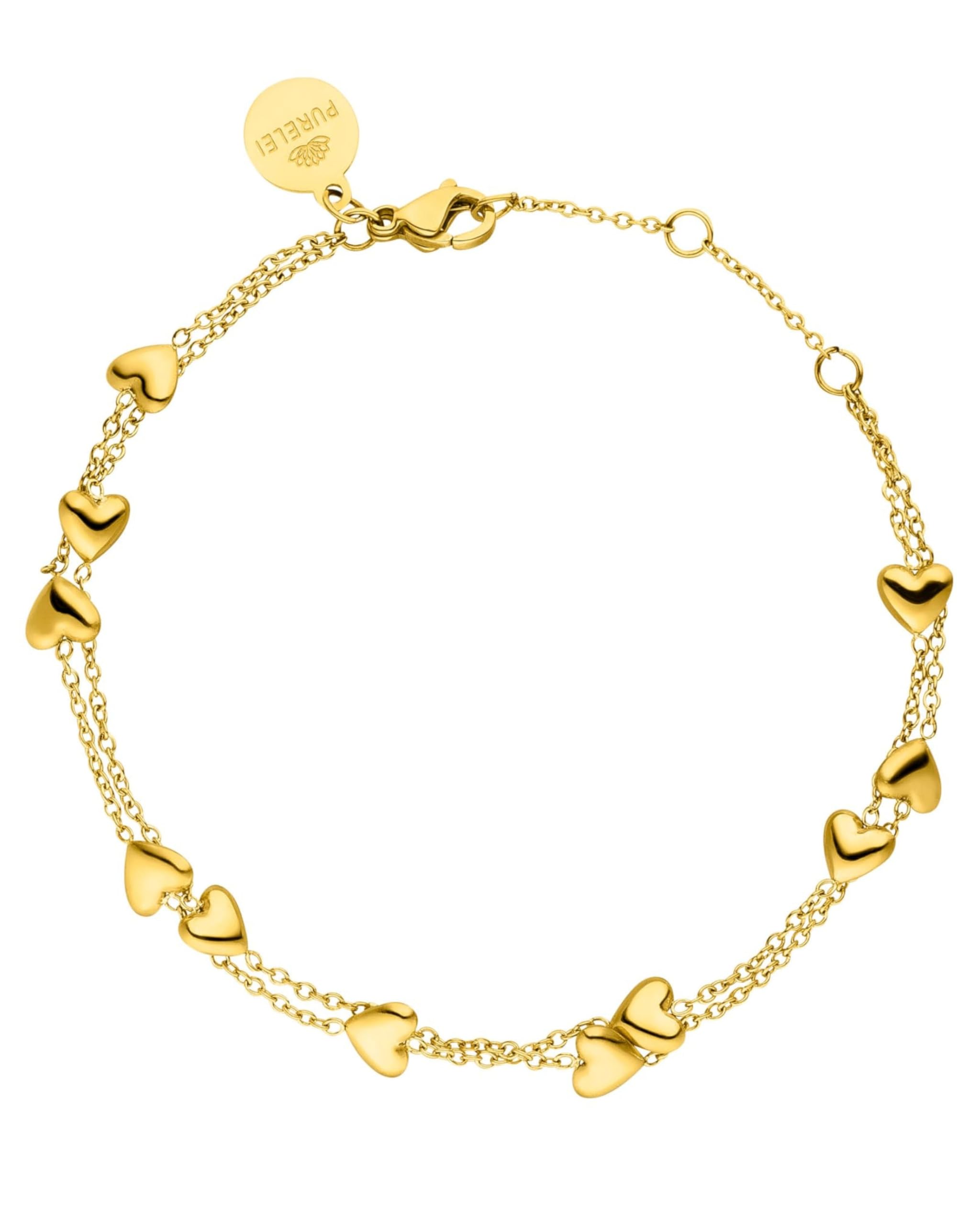 Purelei Alohi Heart Armband – Zweireihiges Herz Damen Armband aus Edelstahl, verstellbar 16-19 cm, wasserfest