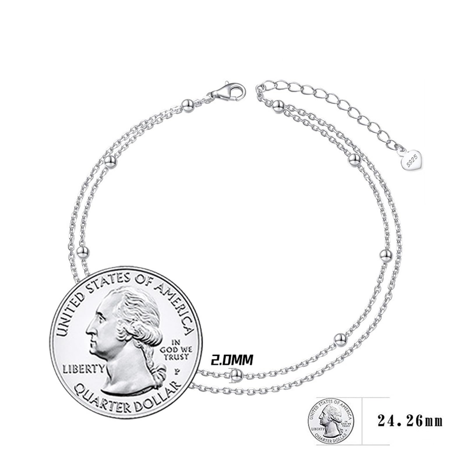 Fußkette Damen Silber 925, Fusskette Doppelt Layering Kette mit Perle Sommer Barfuß Strand Fußkettchen