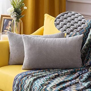 MIULEE Corduroy Granule Fabric Square Throw Pillow Case Solid Cushion Cover Sham Home for Sofa Chair Couch Bedroom Decorative Pillowcases 16x16 inch 40x40cm 2 Pieces Lemon