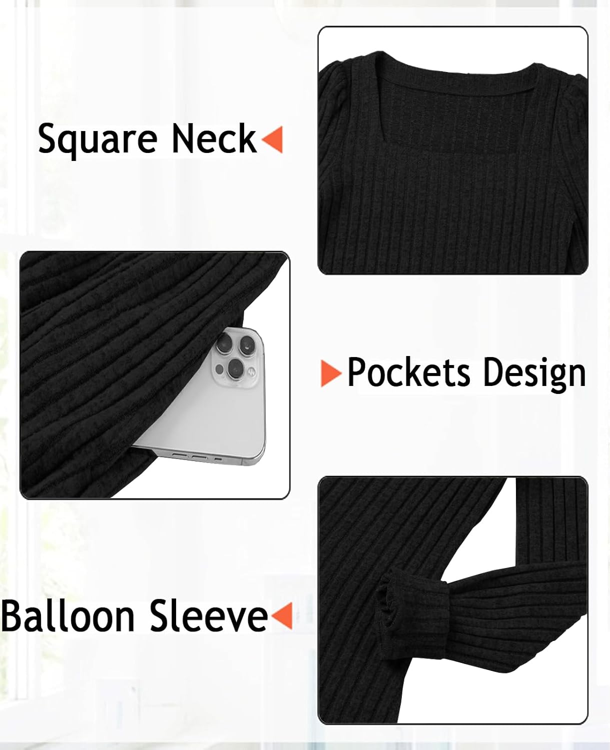 Womens Nursing Fall Dresses Square Neck Long Sleeve Winter Knit Sweater Dress 2024 with Pockets - Image 4