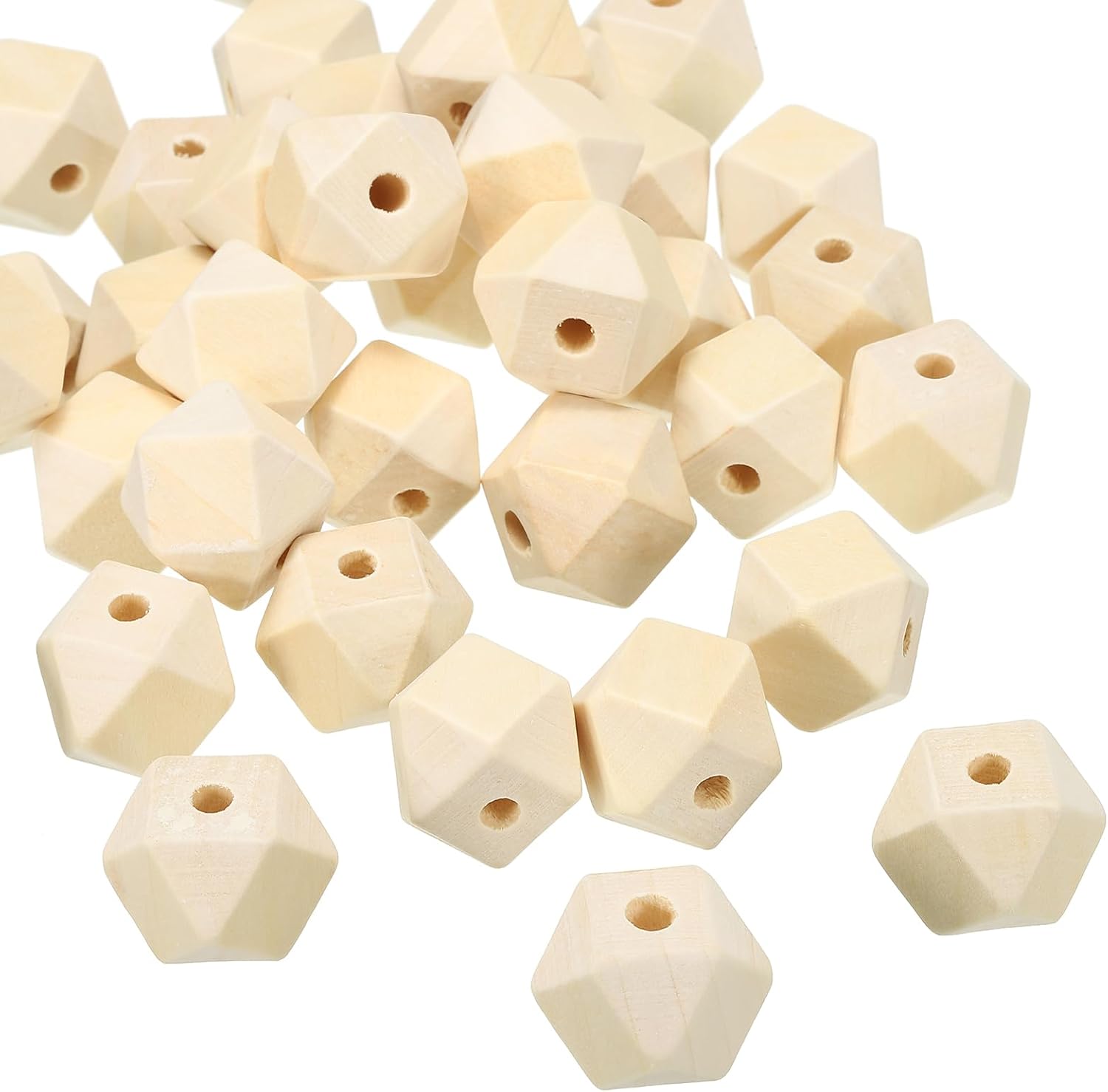 PATIKIL 20mm Natural Wood Beads, 100 Pack Unfinished Wooden Beads Geometric Hexagon Loose Beads Spacer Beads for DIY Craft Jewelry Making Home Decoration