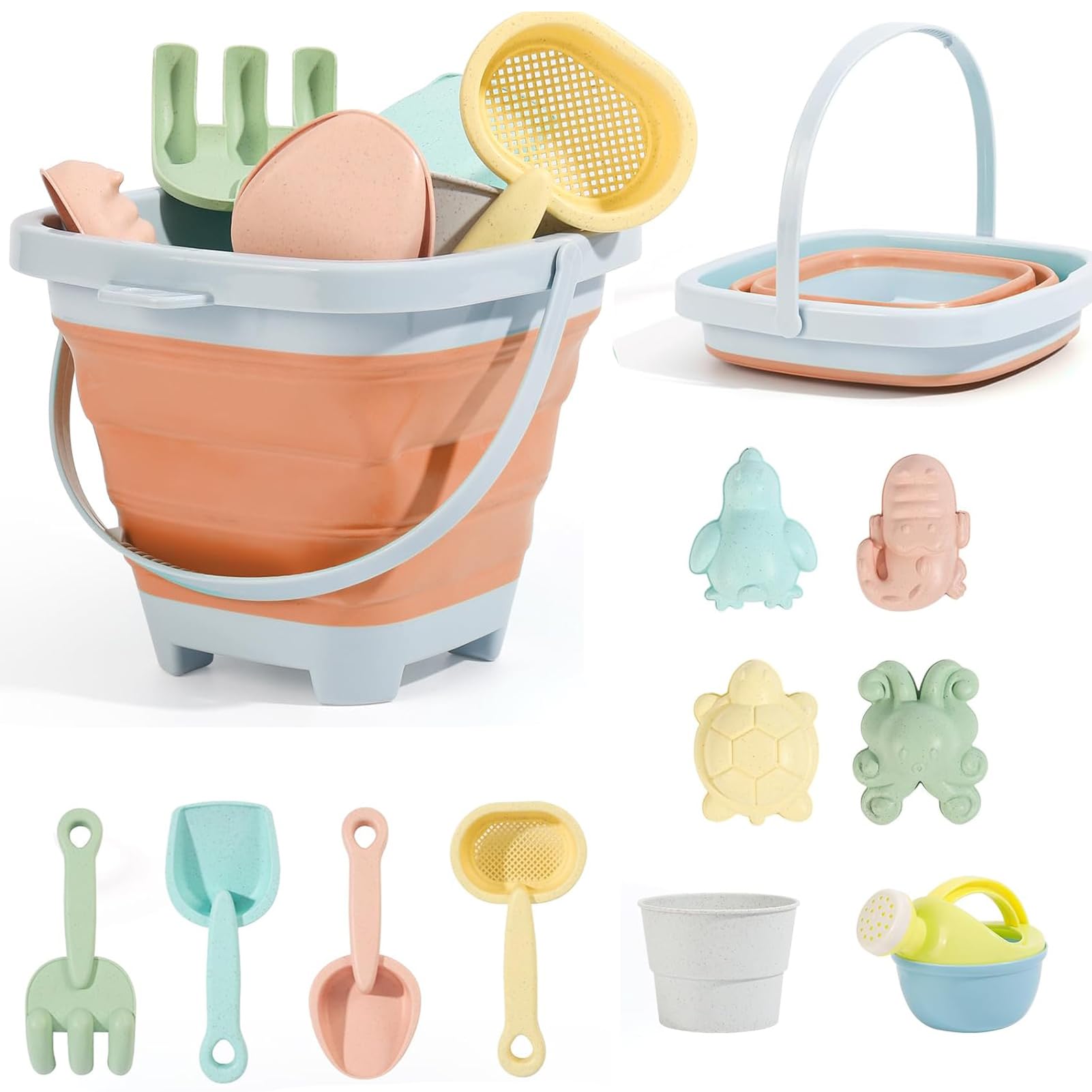 Marypaty Juguetes de Playa Set para Niños, de Juguetes Arena para niña la Playa, 11 Piezas de Playa Conjunto de Juguetes Playa Bebe con Cubo de Arena Plegable (Style B)