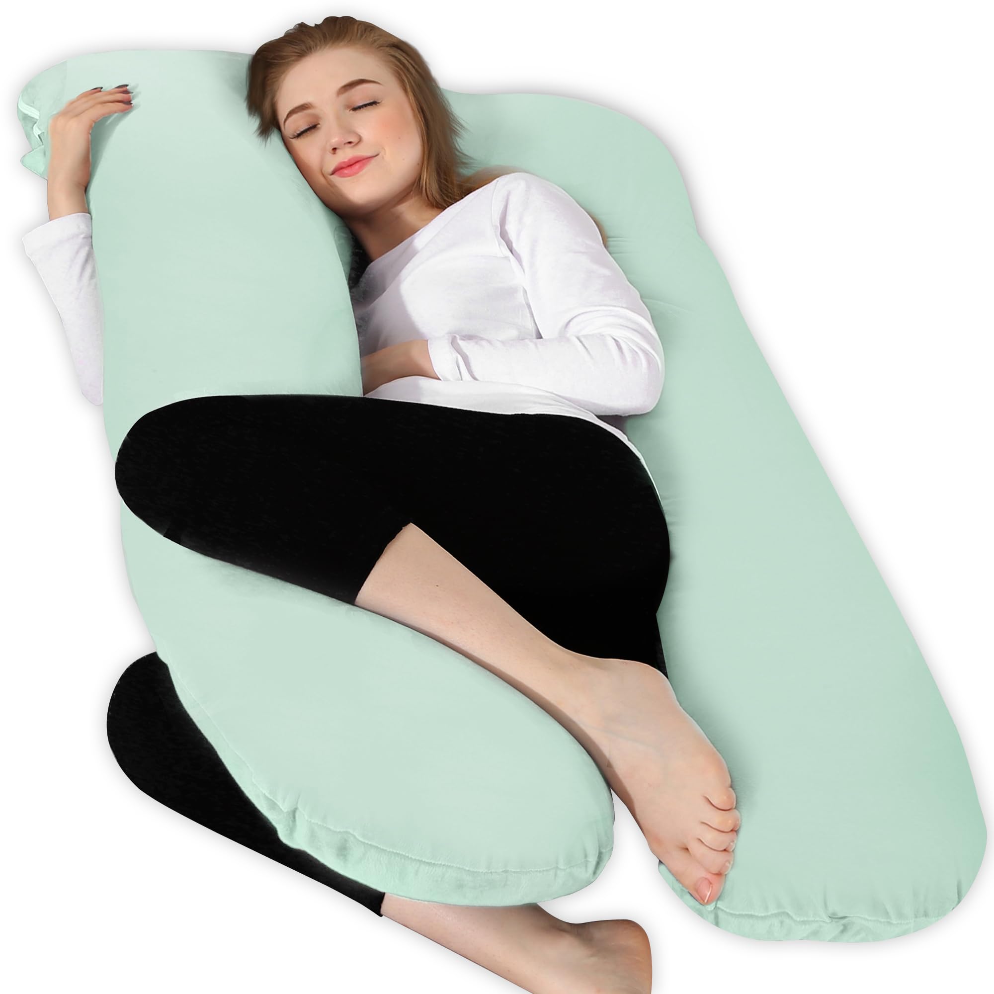 Chilling Home Cooling Almohada de Embarazo, Almohada para Dormir de Lado en Forma de U con Funda, Almohada de Lactancia Almohada de Posicionamiento Grande para Mujeres,Mint Green