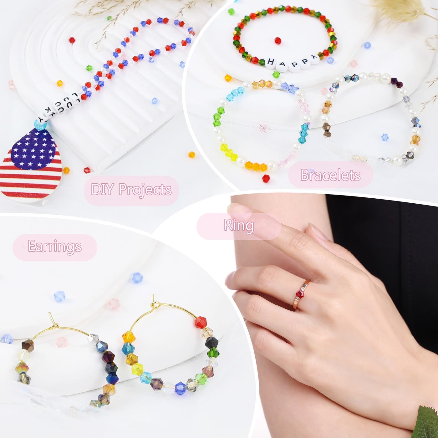 LAIDANLA 1800pcs 4mm Bicone Crystal Glass Beads, 18 Colors Small Faceted Beads Bulk for Jewelry Making Bracelets Necklaces Keychains Earrings with Container Box - Image 6