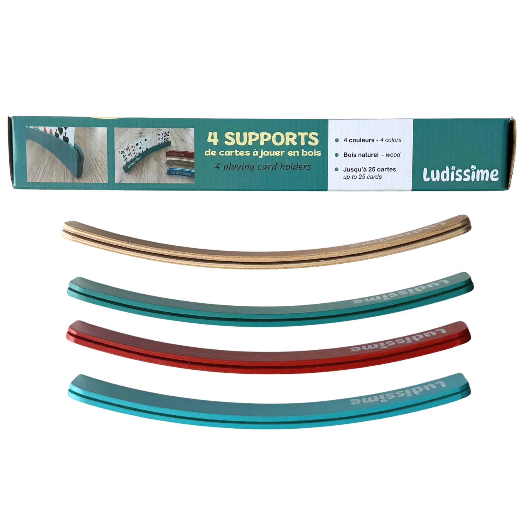 Porte cartes à jouer en bois 34 cm Lot de 4 - Accessoire belote tarot mains libres