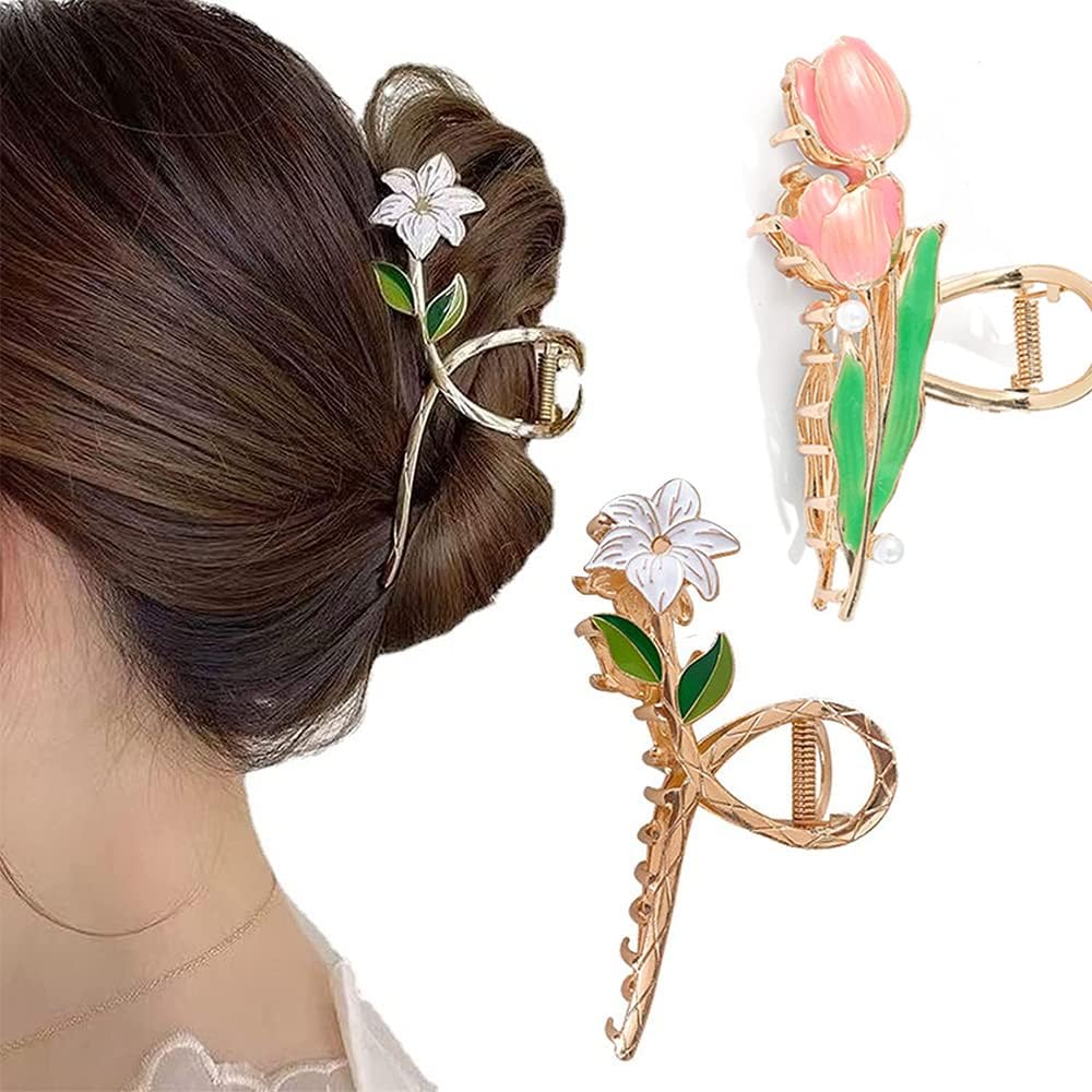 Hair Clips for Thick Hair, Auony 2 PCS Large Metal Hair Clips Tulip