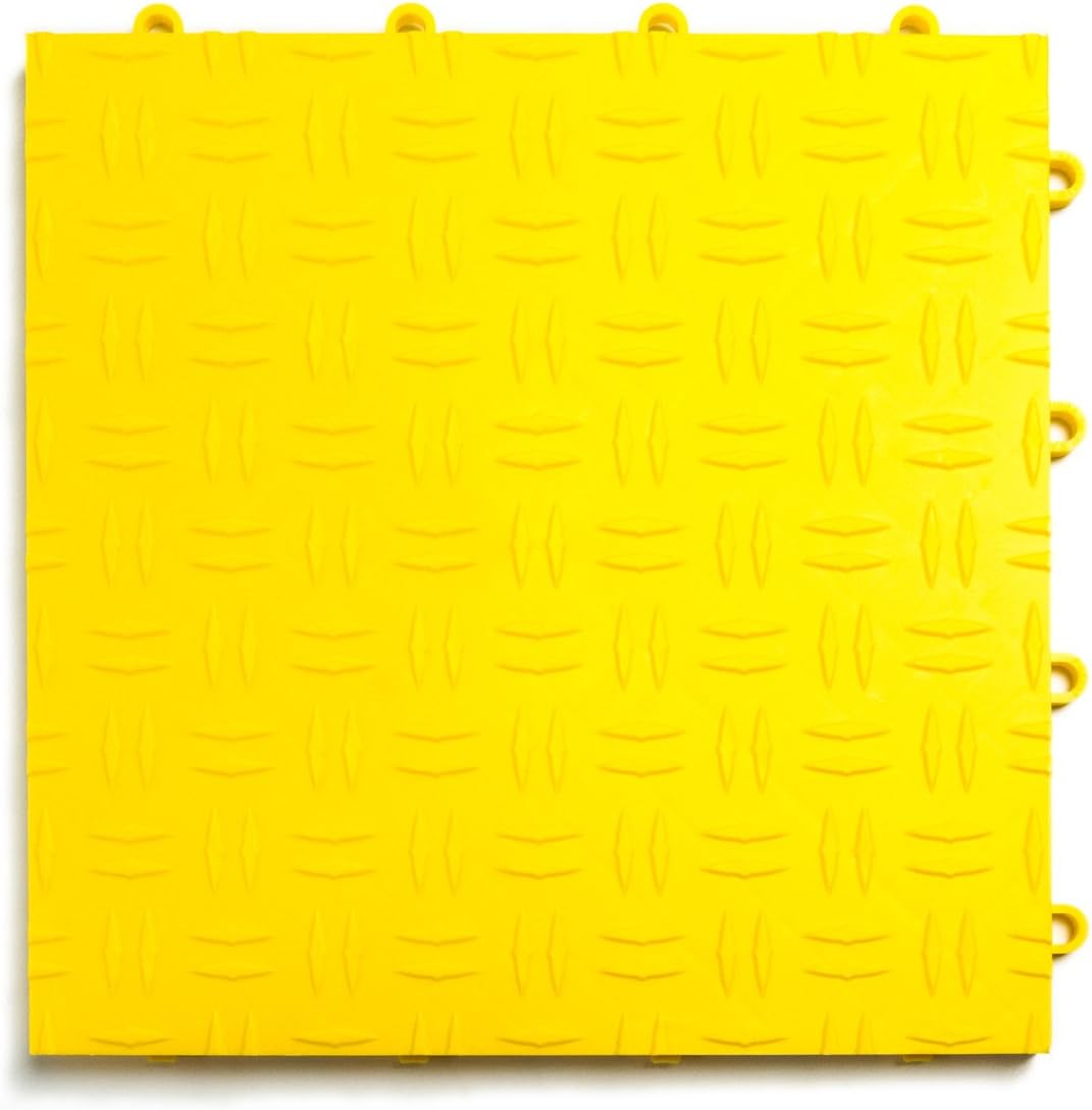Big Floors GarageTrac Diamond, Interlocking Non-Slip Garage Flooring Tile, Durable, Modular, Heavy-Duty Copolymer, Easy Install (Yellow, 48 Pack of 12 x 12" Tiles)
