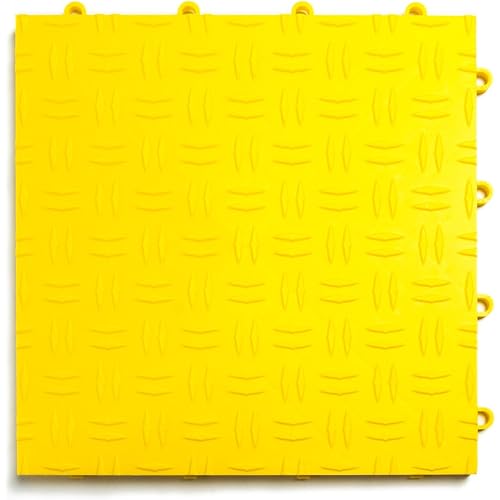GarageTrac Diamond, Durable Interlocking Modular Garage Flooring Tile (12 Pack), Yellow