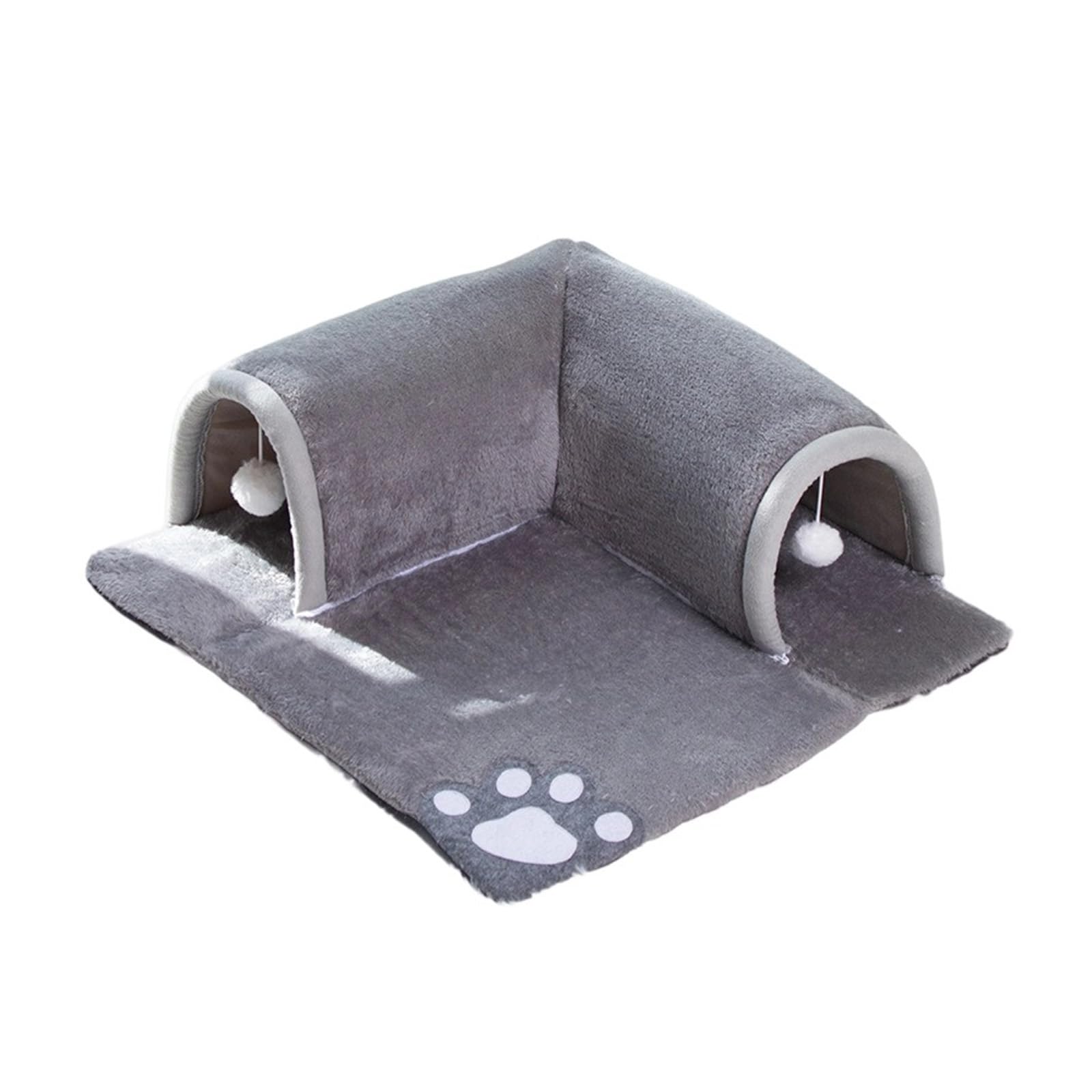 2 in 1 Cat Tunnel & Bed with Ball, Detachable Multifunctional Cat Play Tunnels Activity Play Mat Interactive Bed for Small Medium Kitty (Grey)